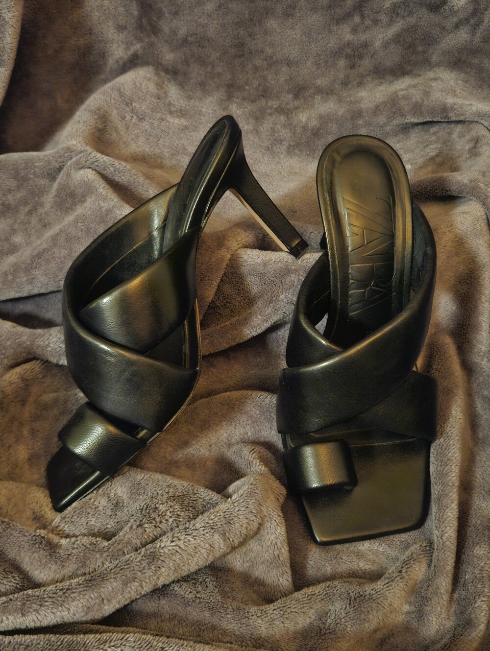 Black Leather Zara Slide Mules